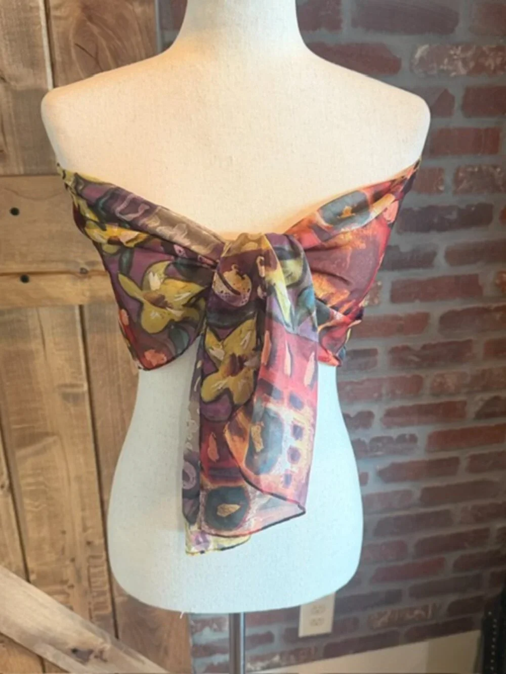 Semi Sheer Floral Abstract Oblong Scarf Wrap Shawl 11x58 Multicolor Boho